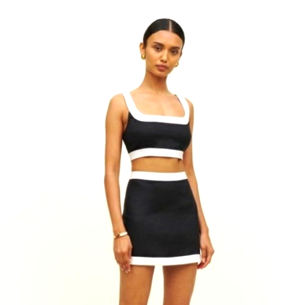 NEW Reformation Robbie Linen Two Piece in  Black & White - size 6